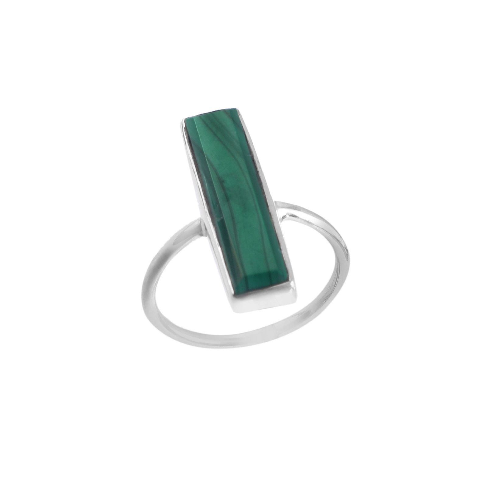 925 Sterling Silver Women Bar Shape Malachite Stone Ring