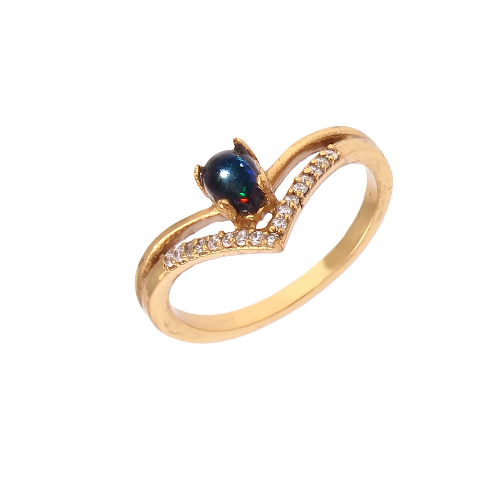 Gold Plated 925 Sterling Silver Oval Opal Dyed And CZ Rings