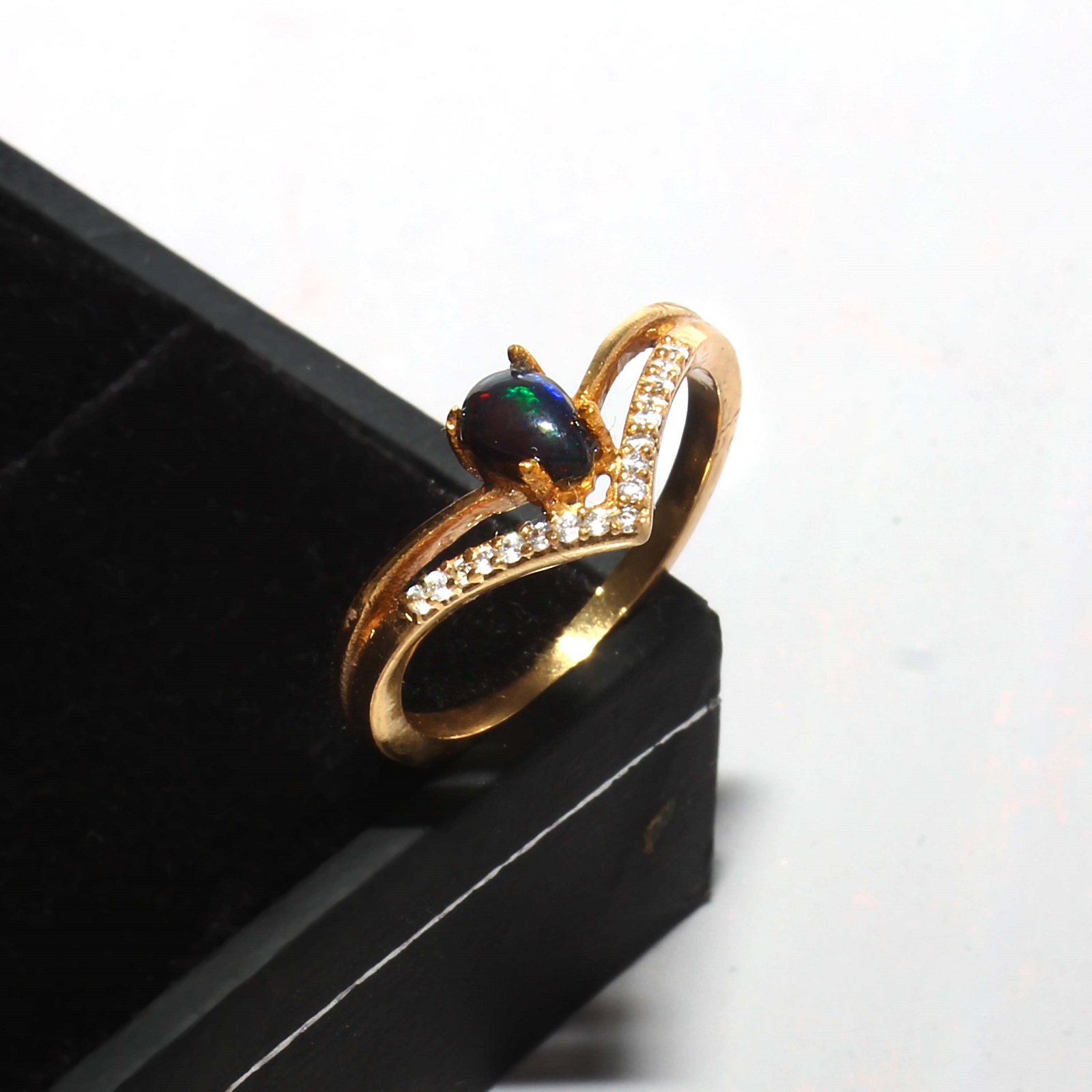 Gold Plated 925 Sterling Silver Oval Opal Dyed And CZ Rings