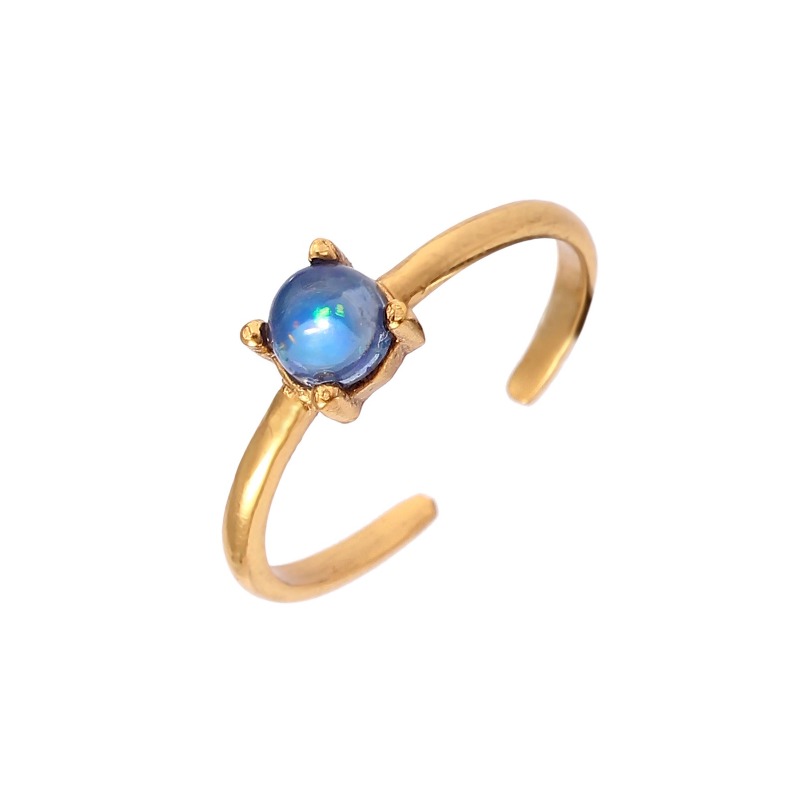 925 Sterling Silver Round Blue Opal Dyed And CZ Rings