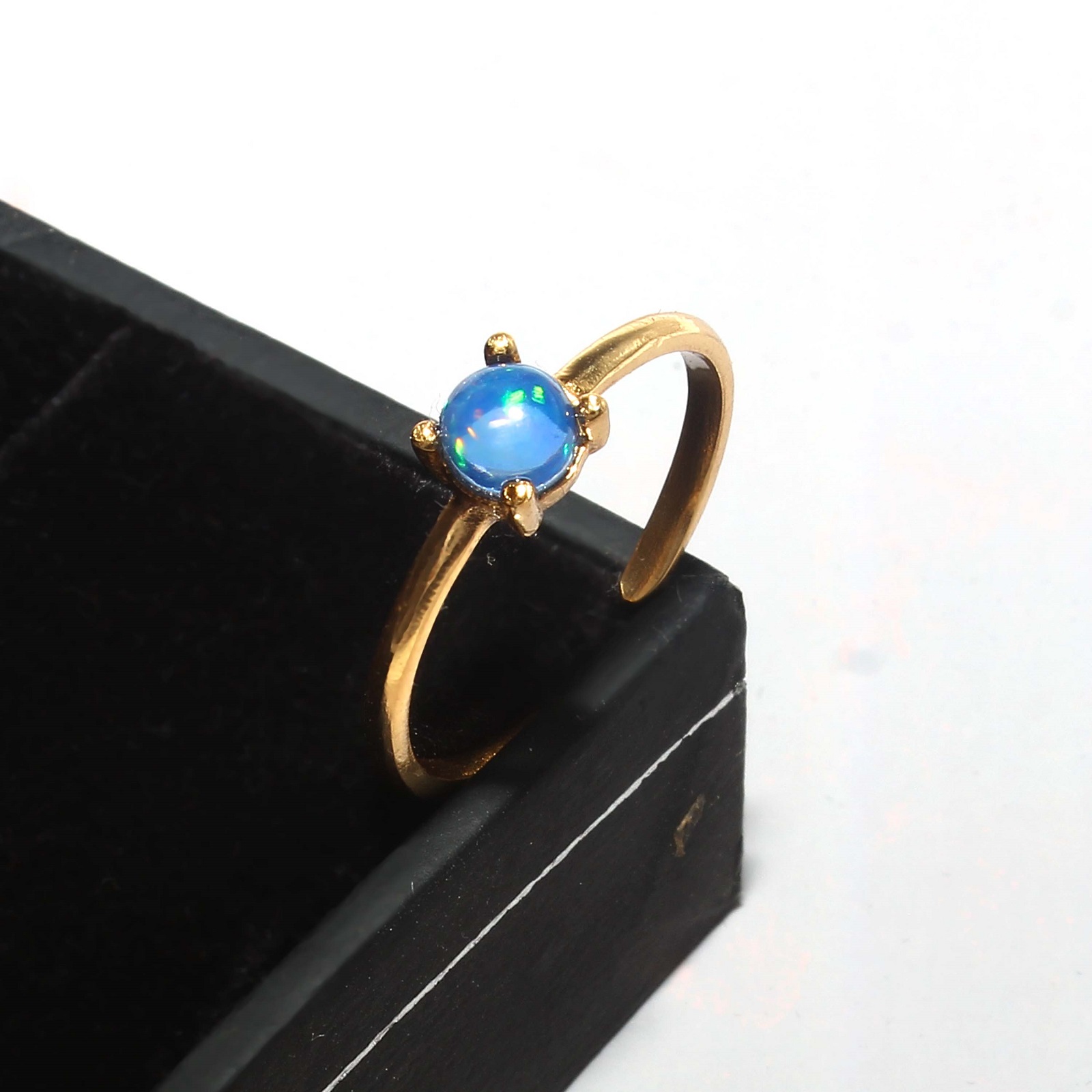 925 Sterling Silver Round Blue Opal Dyed And CZ Rings