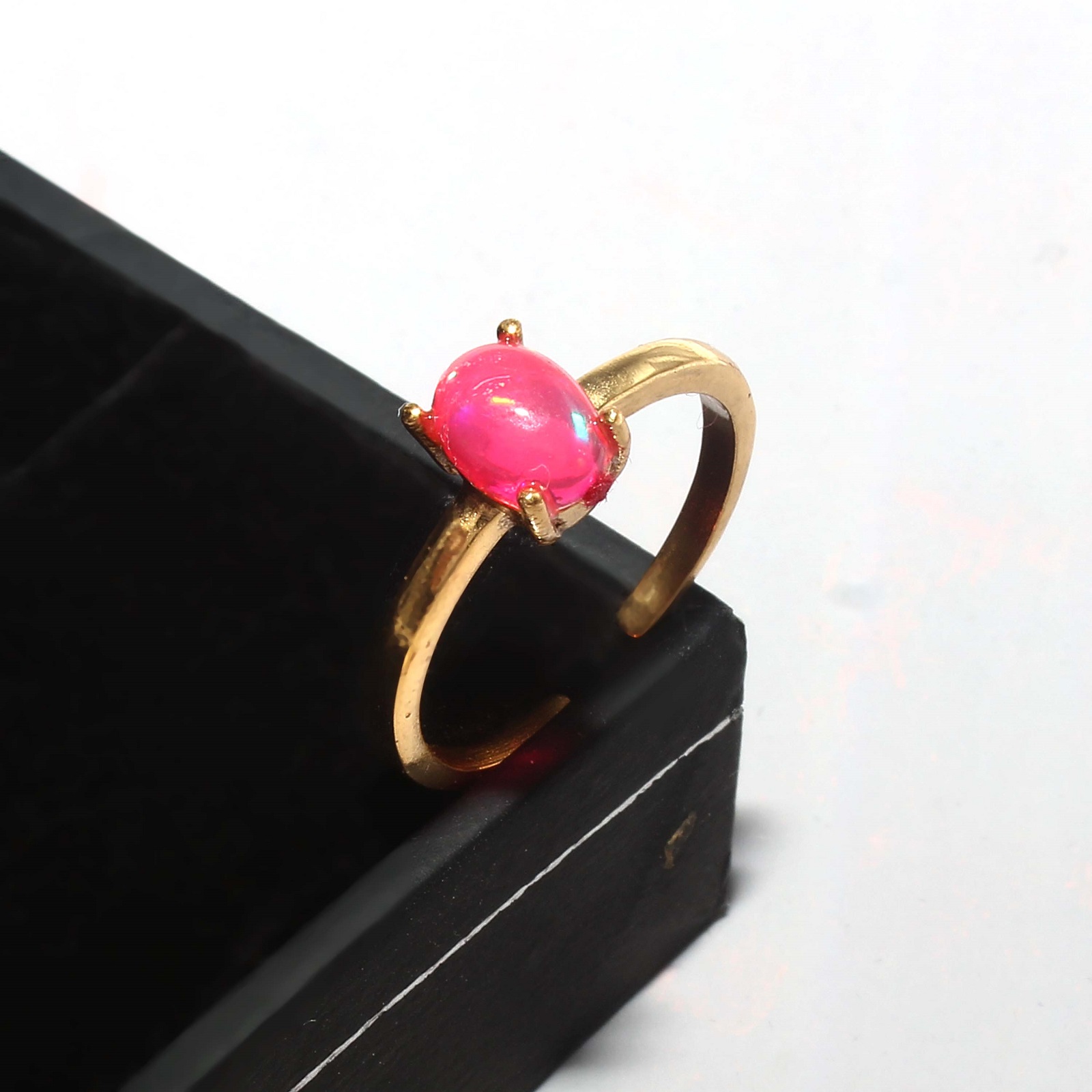 925 Sterling Silver Pink Opal Dyed And CZ Adjustable Ring