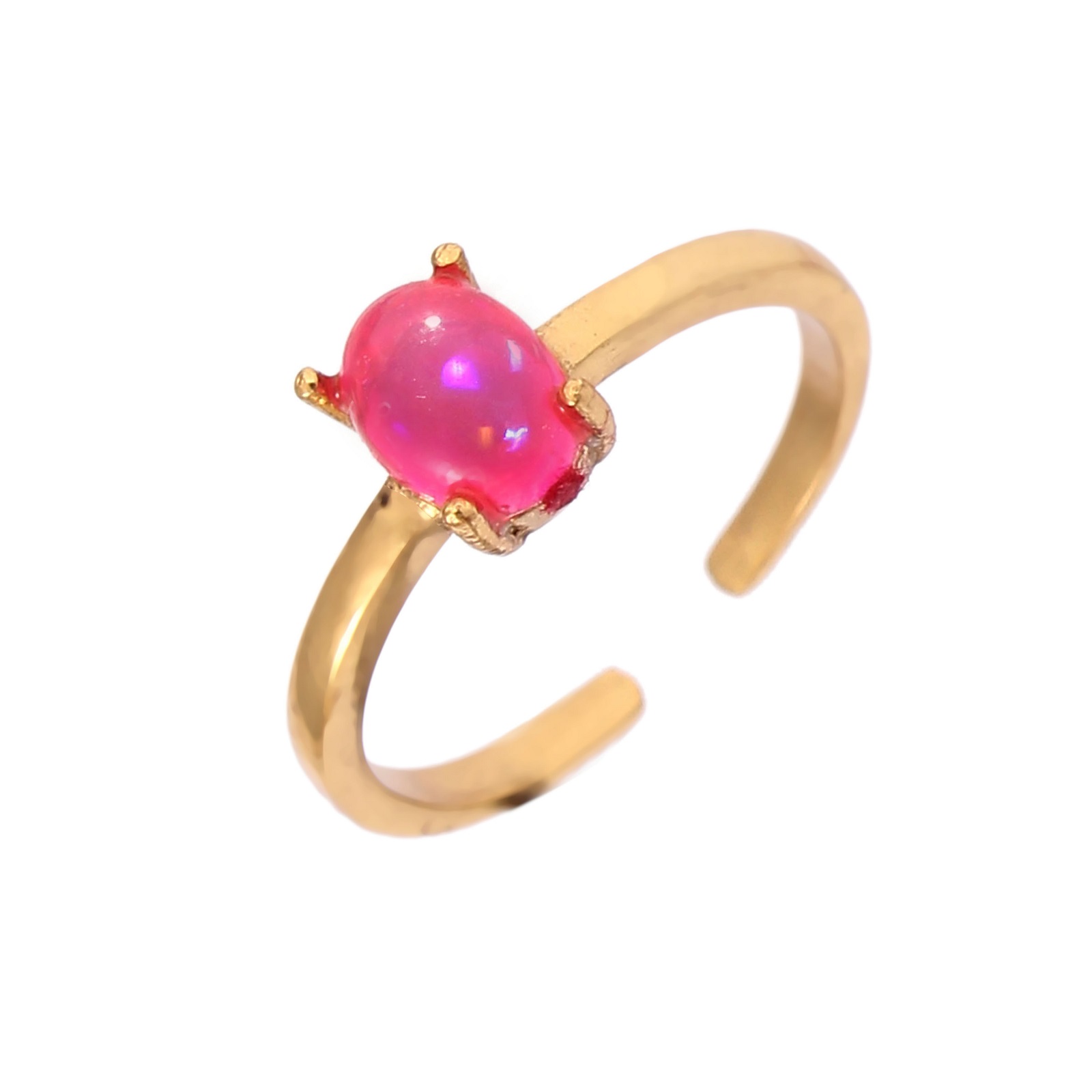 925 Sterling Silver Pink Opal Dyed And CZ Adjustable Ring