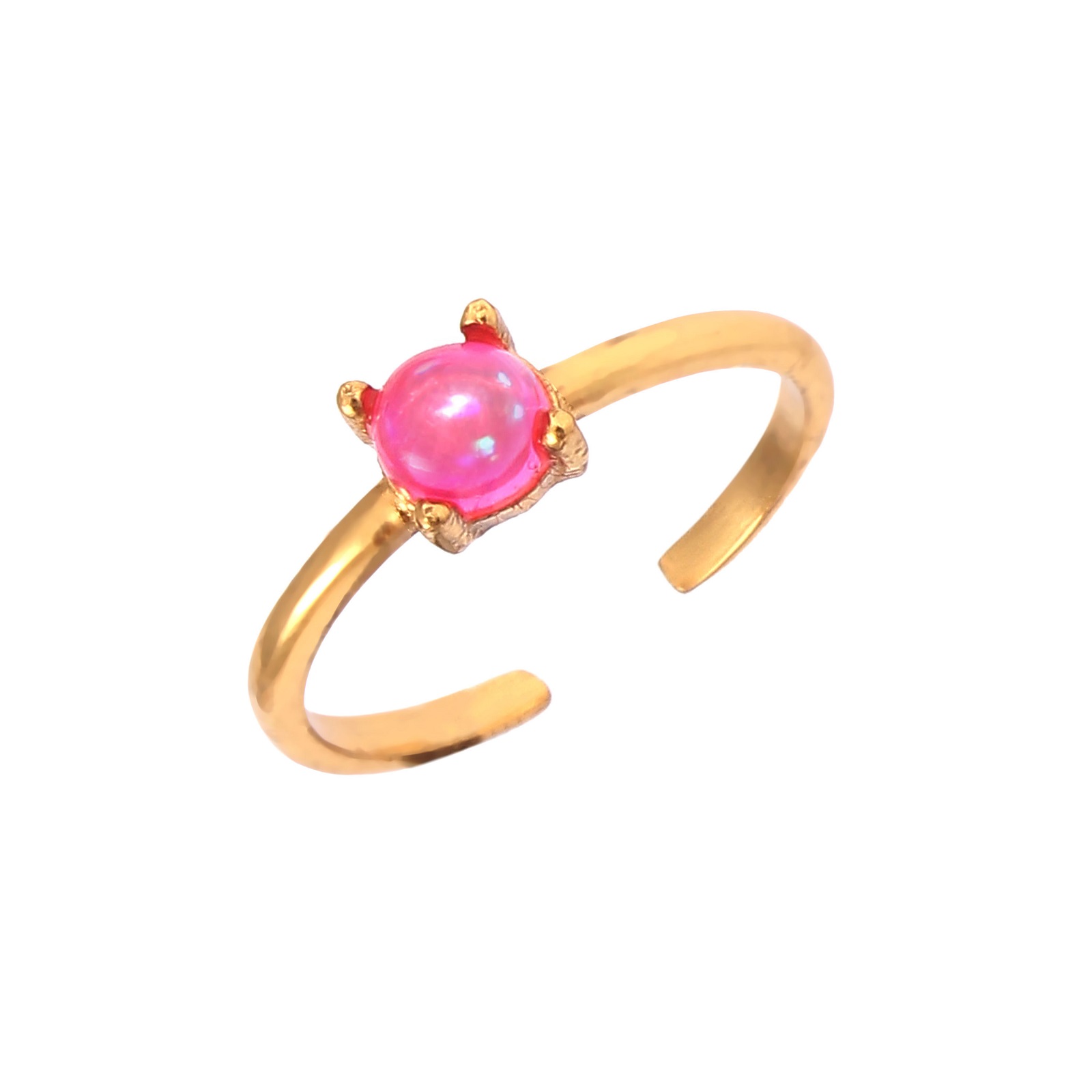 925 Sterling Silver Round Pink Opal Dyed Adjustable Ring
