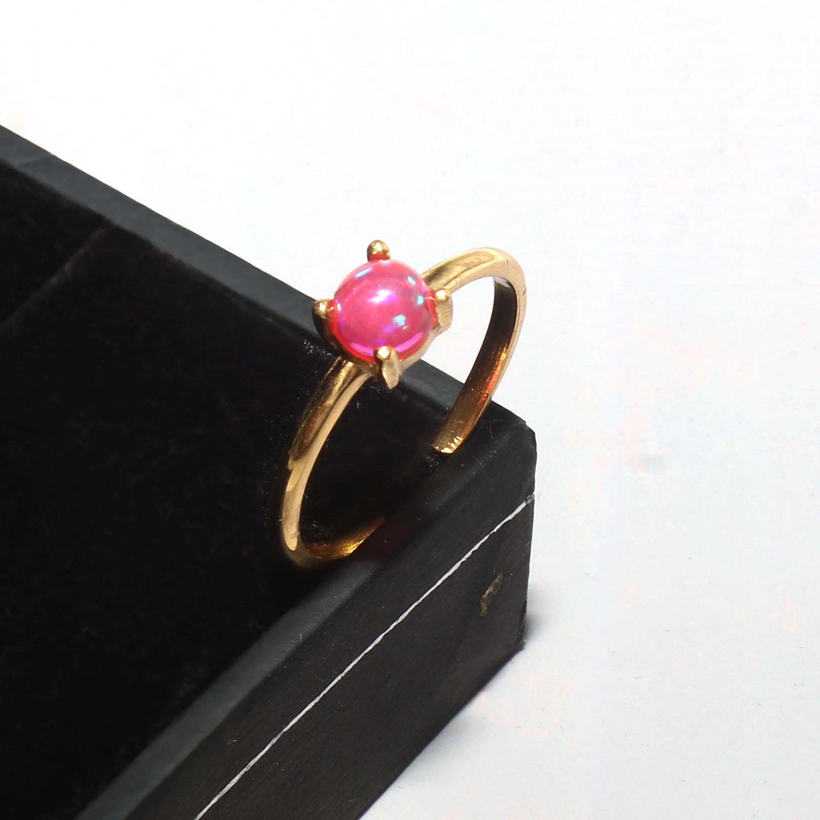 925 Sterling Silver Round Pink Opal Dyed Adjustable Ring
