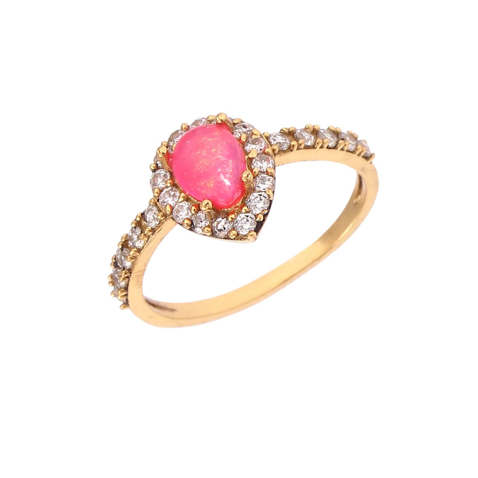 Gold Plated 925 Sterling Silver Pink Opal Dyed And CZ Rings