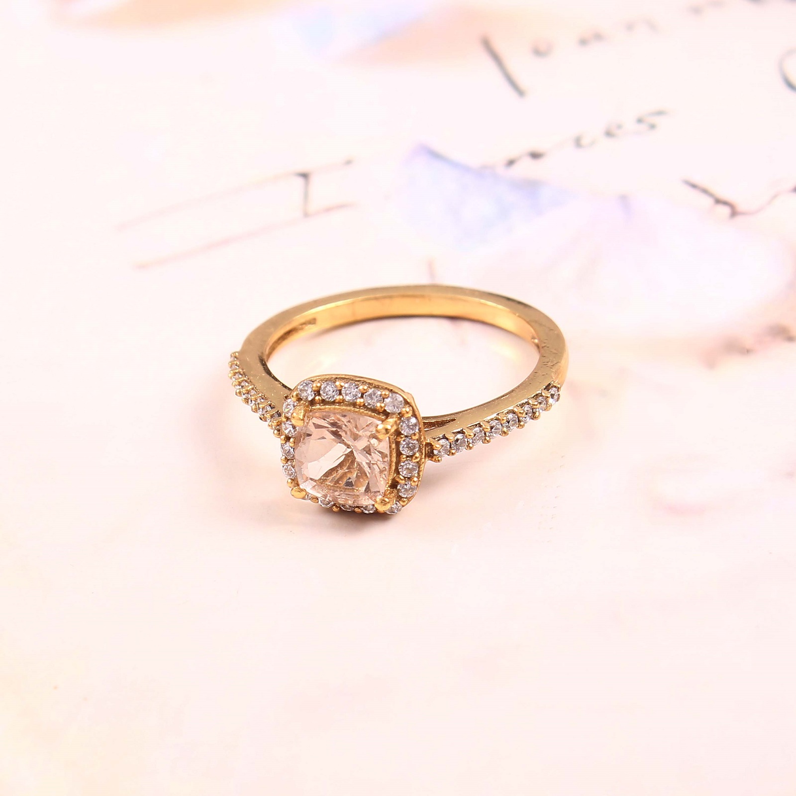 Gold Plated 925 Sterling Silver Morganite And White CZ Rings