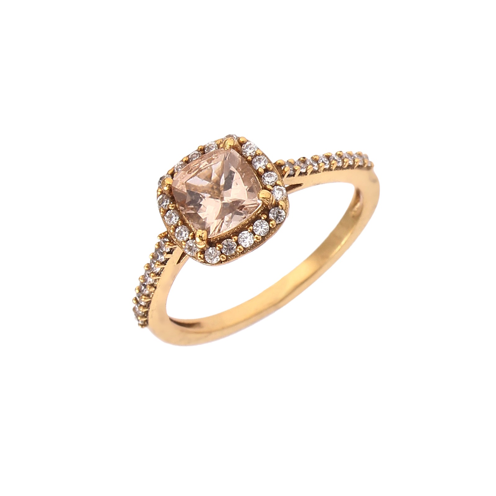Gold Plated 925 Sterling Silver Morganite And White CZ Rings