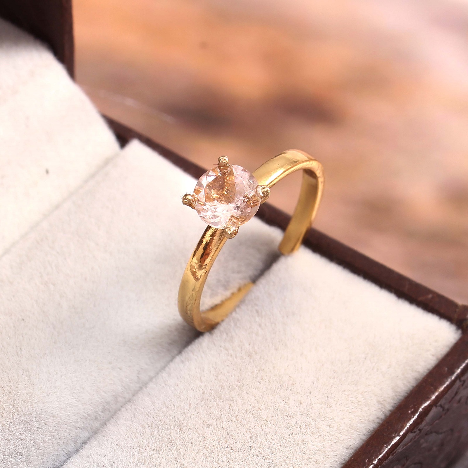 Gold Plated 925 Sterling Silver Morganite Adjustable Rings