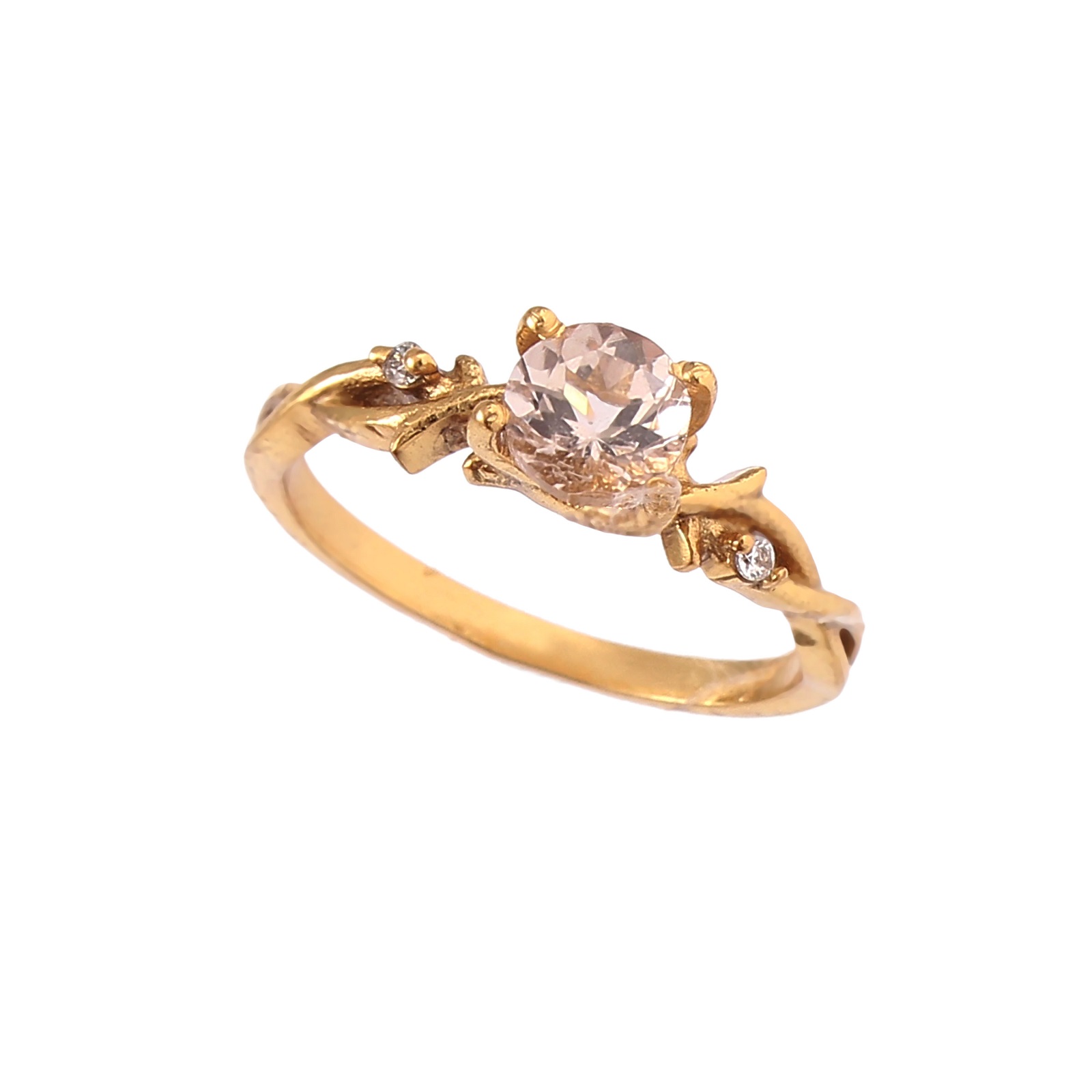 Gold Plated 925 Sterling Silver Morganite And White CZ Ring