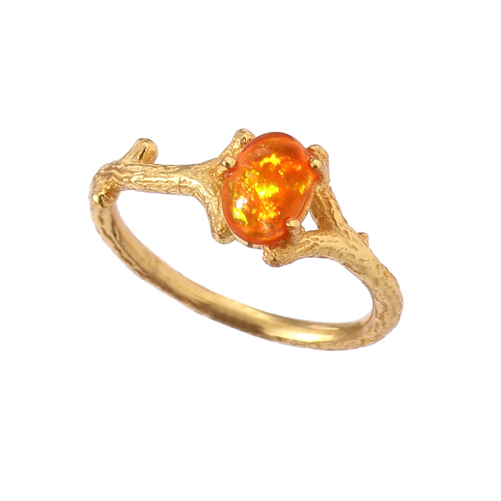 Gold Plated 925 Sterling Silver Red Opal Dyed Branch Ring