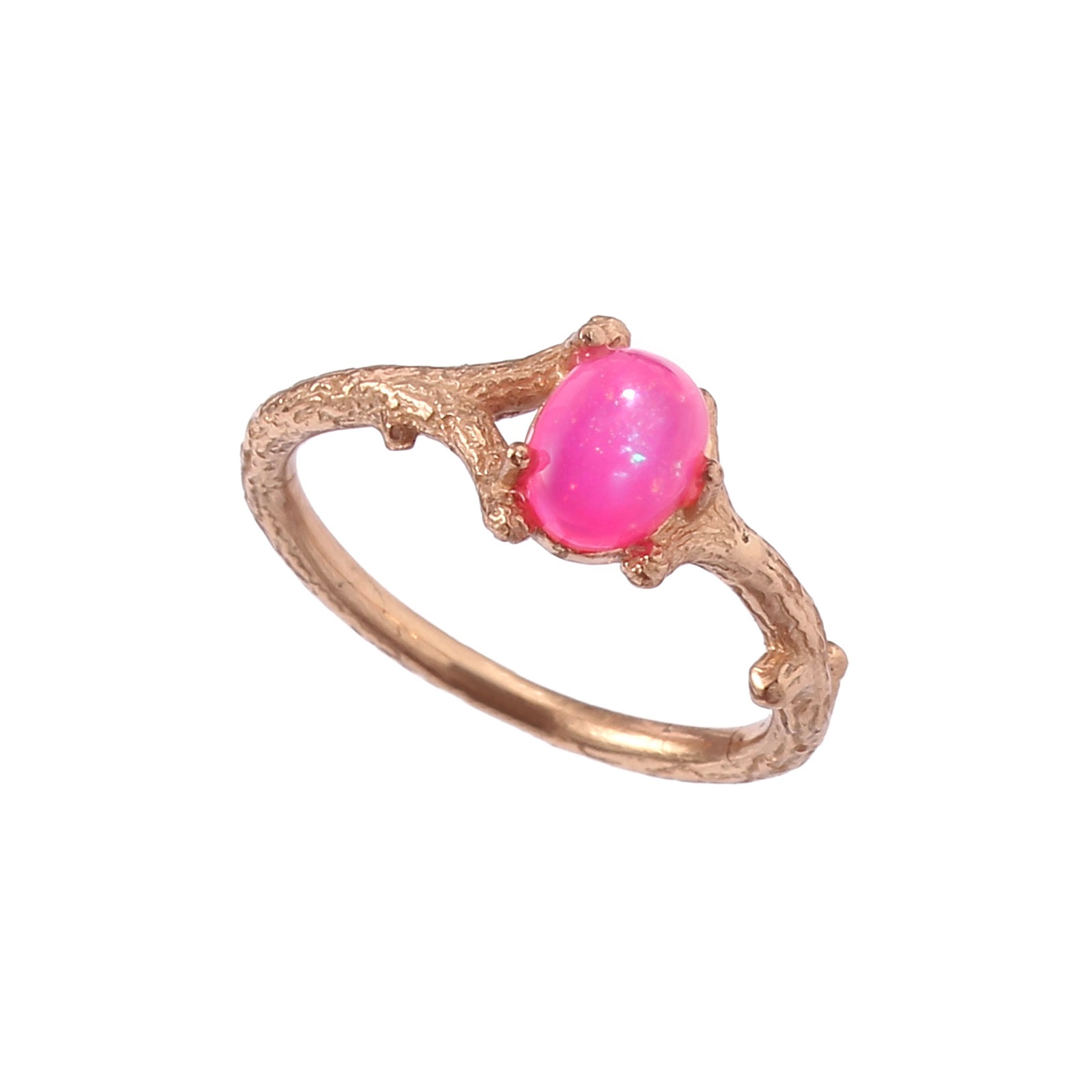 Gold Plated 925 Sterling Silver Pink Opal Dyed Branch Ring