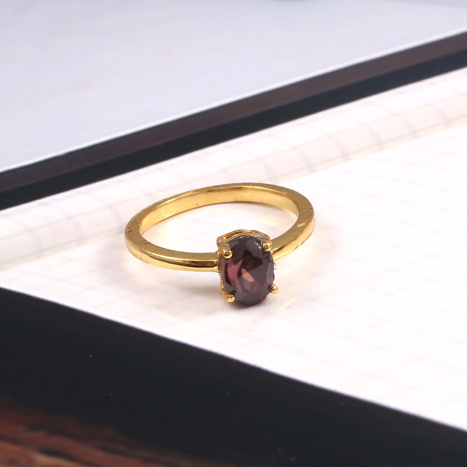 Gold Plated 925 Sterling Silver Smoky Quartz Gemstone Ring