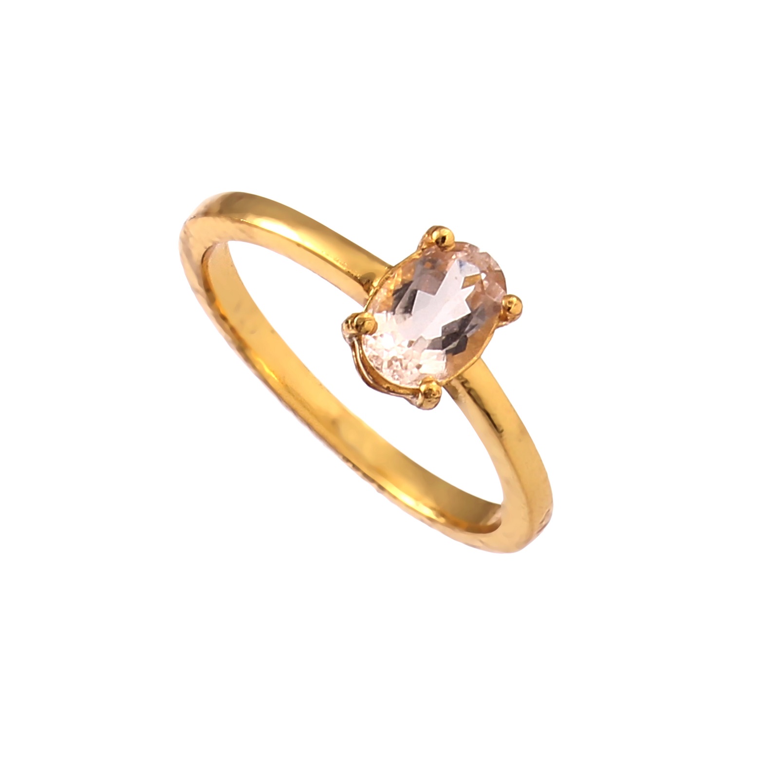 925 Sterling Silver Oval Morganite Color Glass Stone Ring