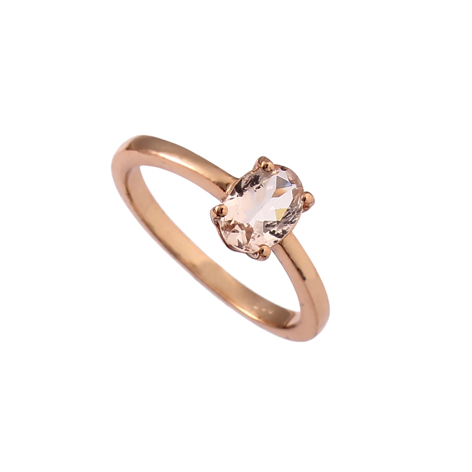 925 Sterling Silver Oval Morganite Color Glass Stone Ring