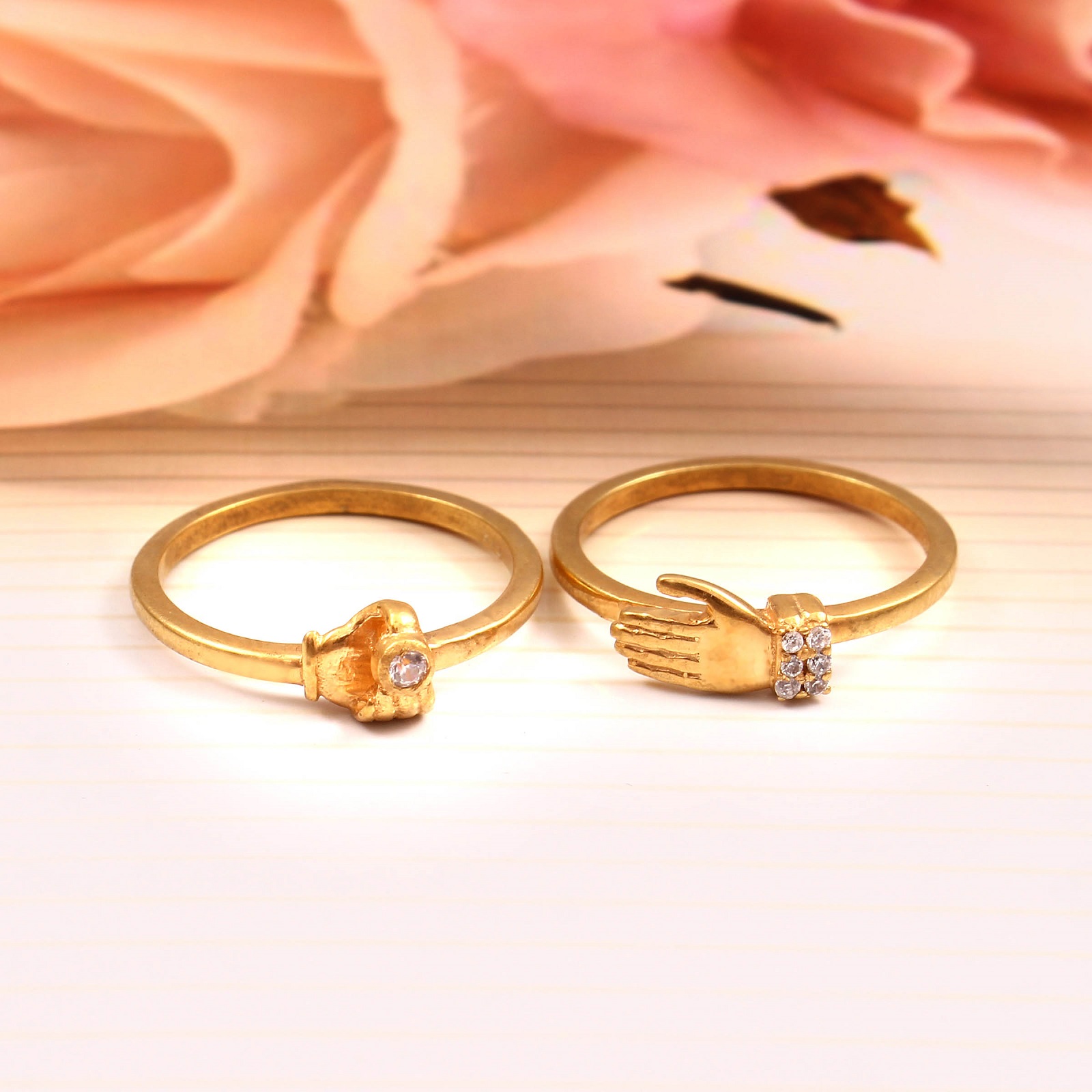 Gold Plated 925 Sterling Silver White CZ Holding Hands Ring