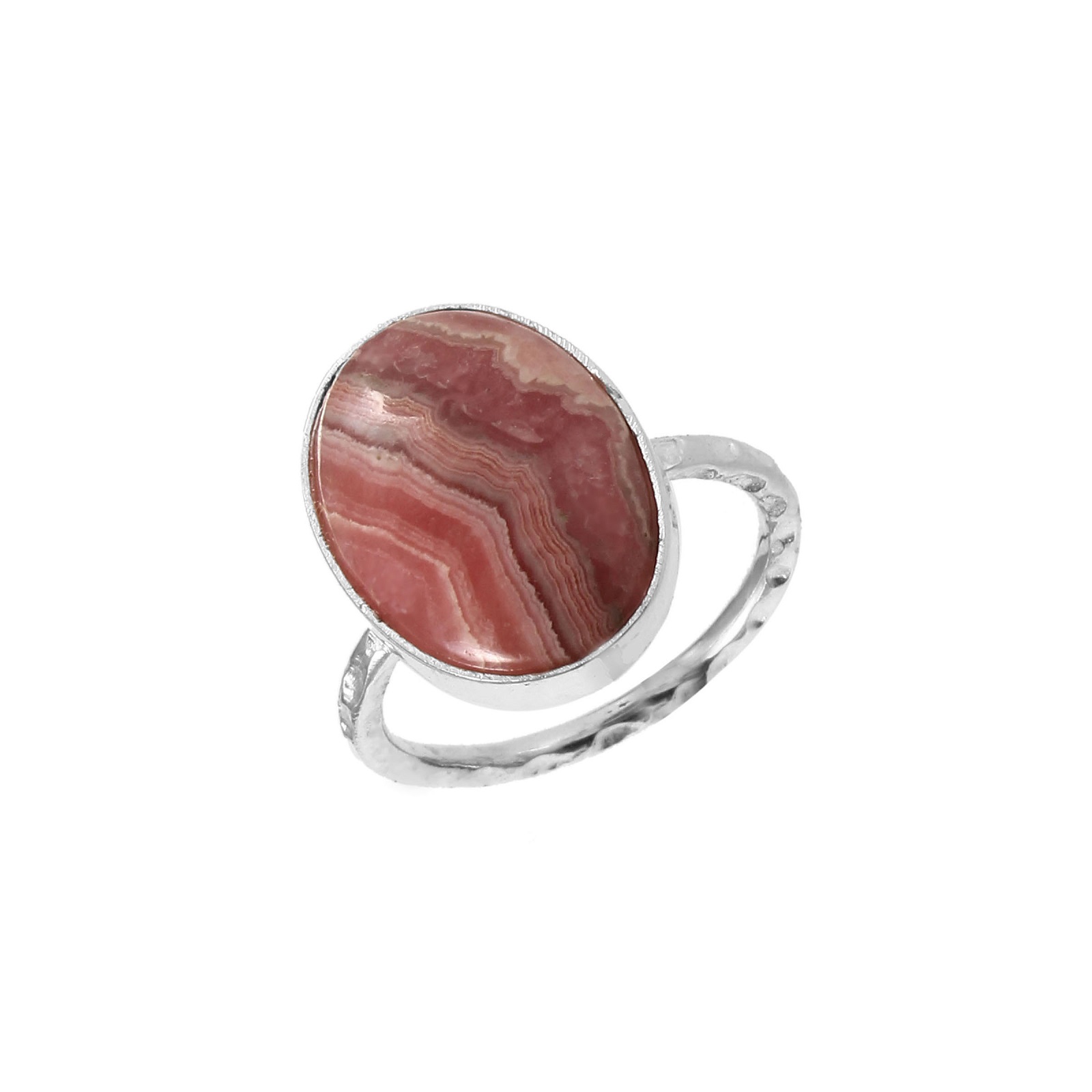 925 Sterling Silver Natural Rhodochrosite Textured Band Ring