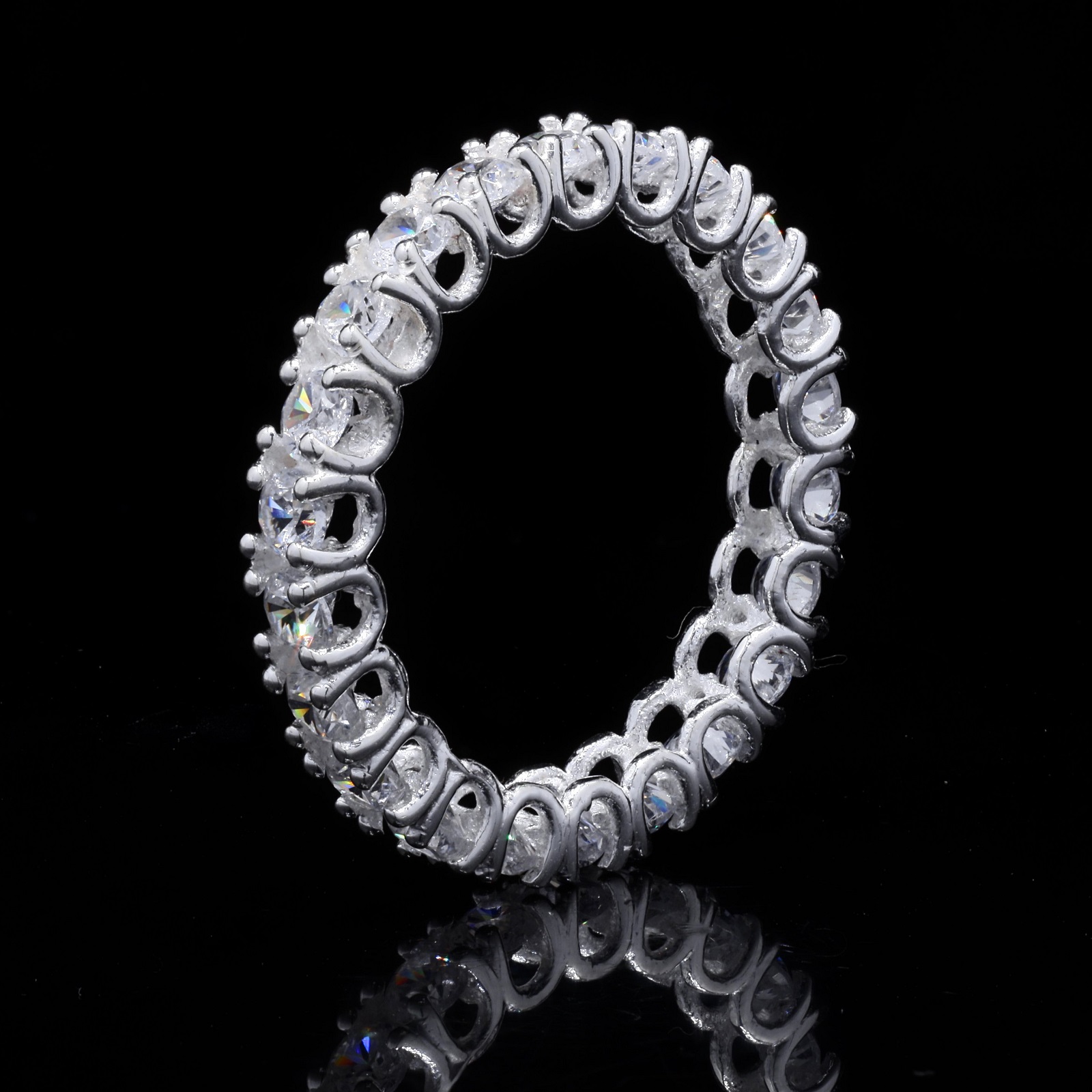 925 Sterling Silver Round White CZ Eternity Band Ring