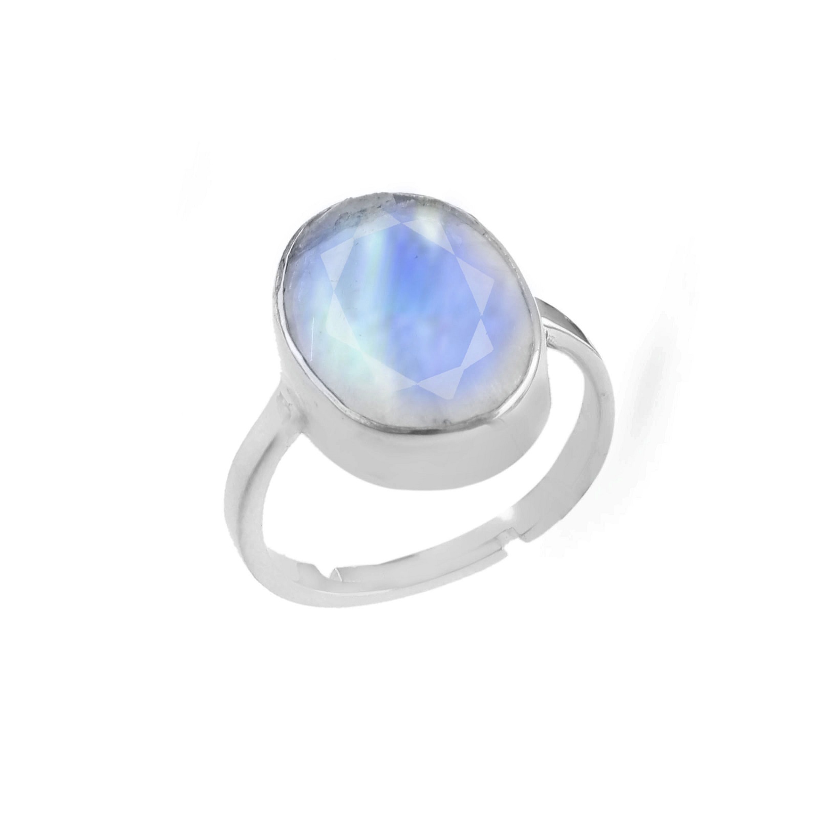 Women's 925 Sterling Silver Oval Rainbow Moonstone Ring