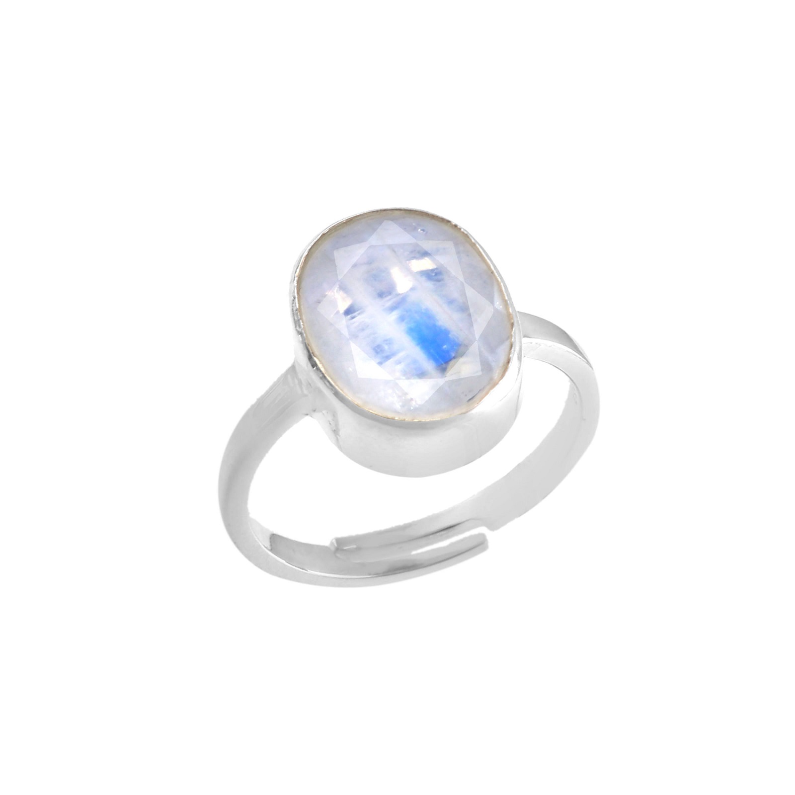 Women's 925 Sterling Silver Oval Rainbow Moonstone Ring