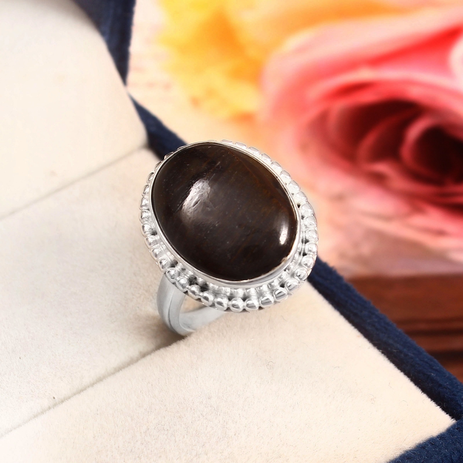 Handmade 925 Sterling Silver Oval Cabochon Black Onyx Ring