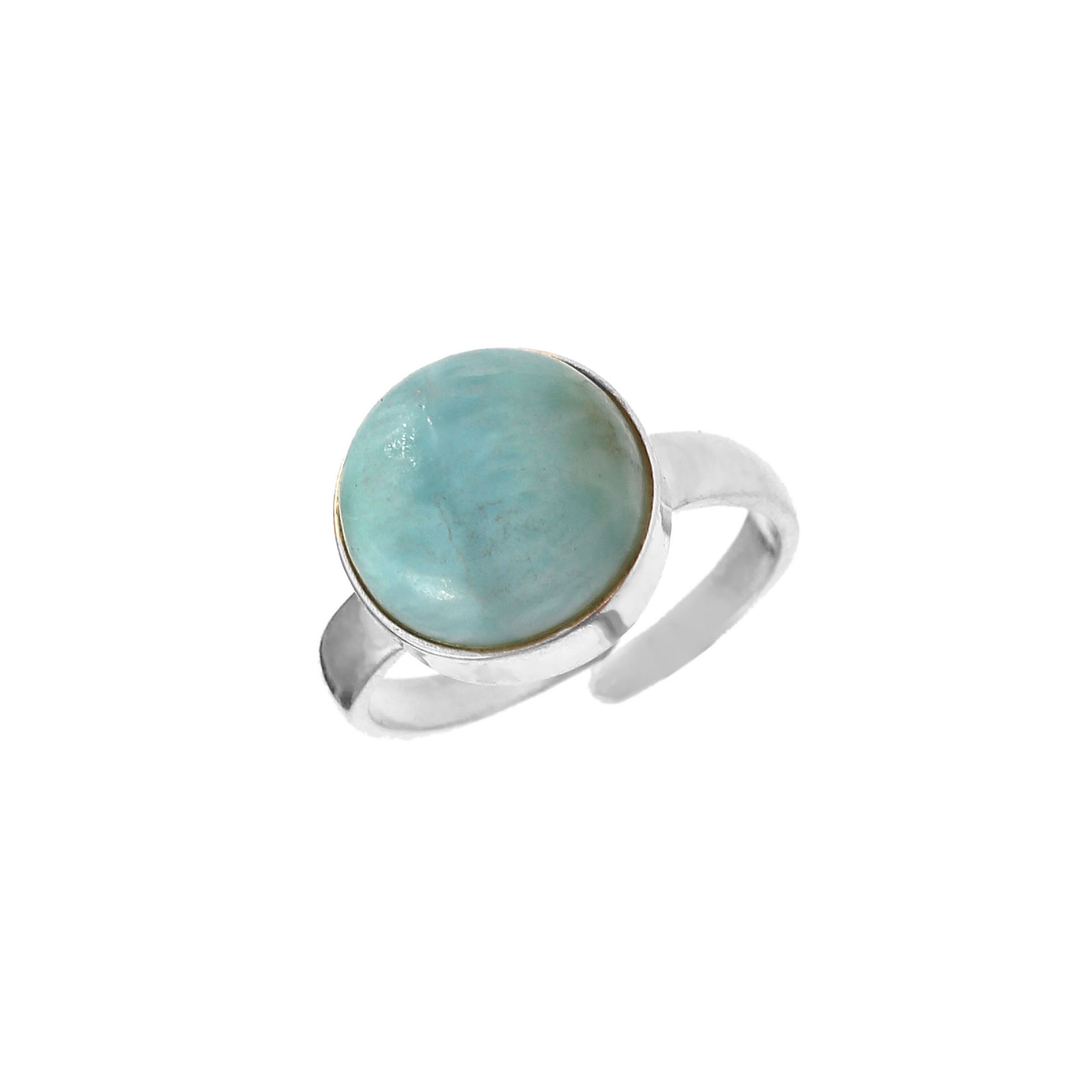 Adjustable 925 Sterling Silver Round Cabochon Larimar Ring