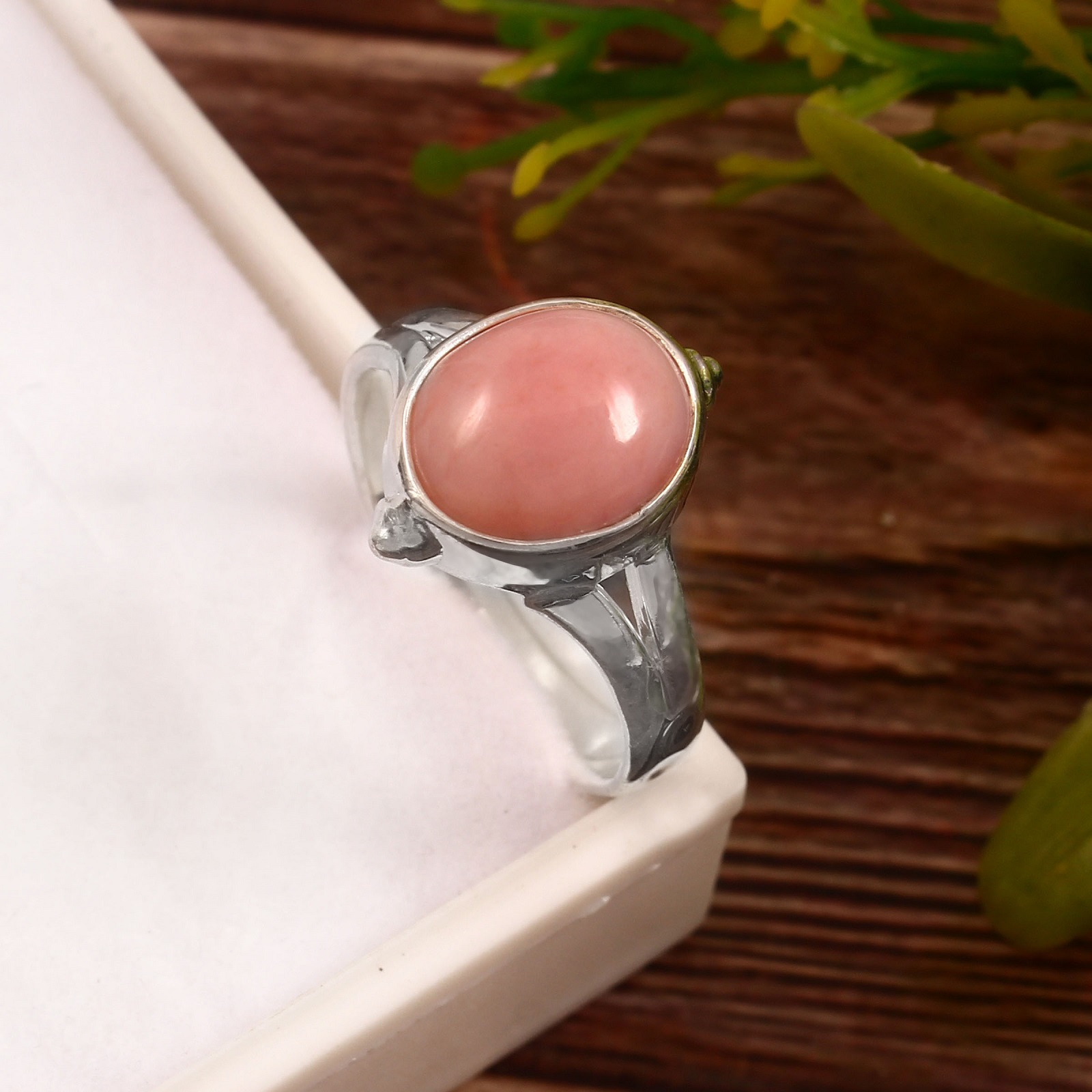 925 Sterling Silver Oval Bezel Set Pink Opal Dyed Ring