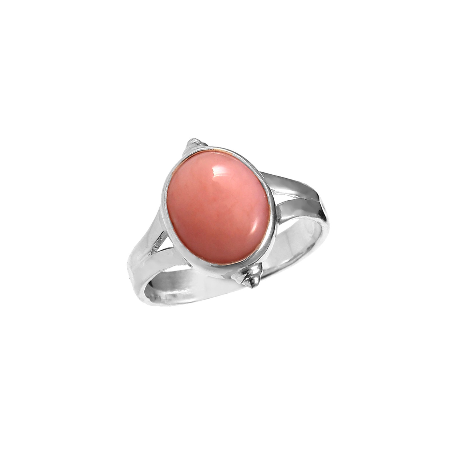 925 Sterling Silver Oval Bezel Set Pink Opal Dyed Ring