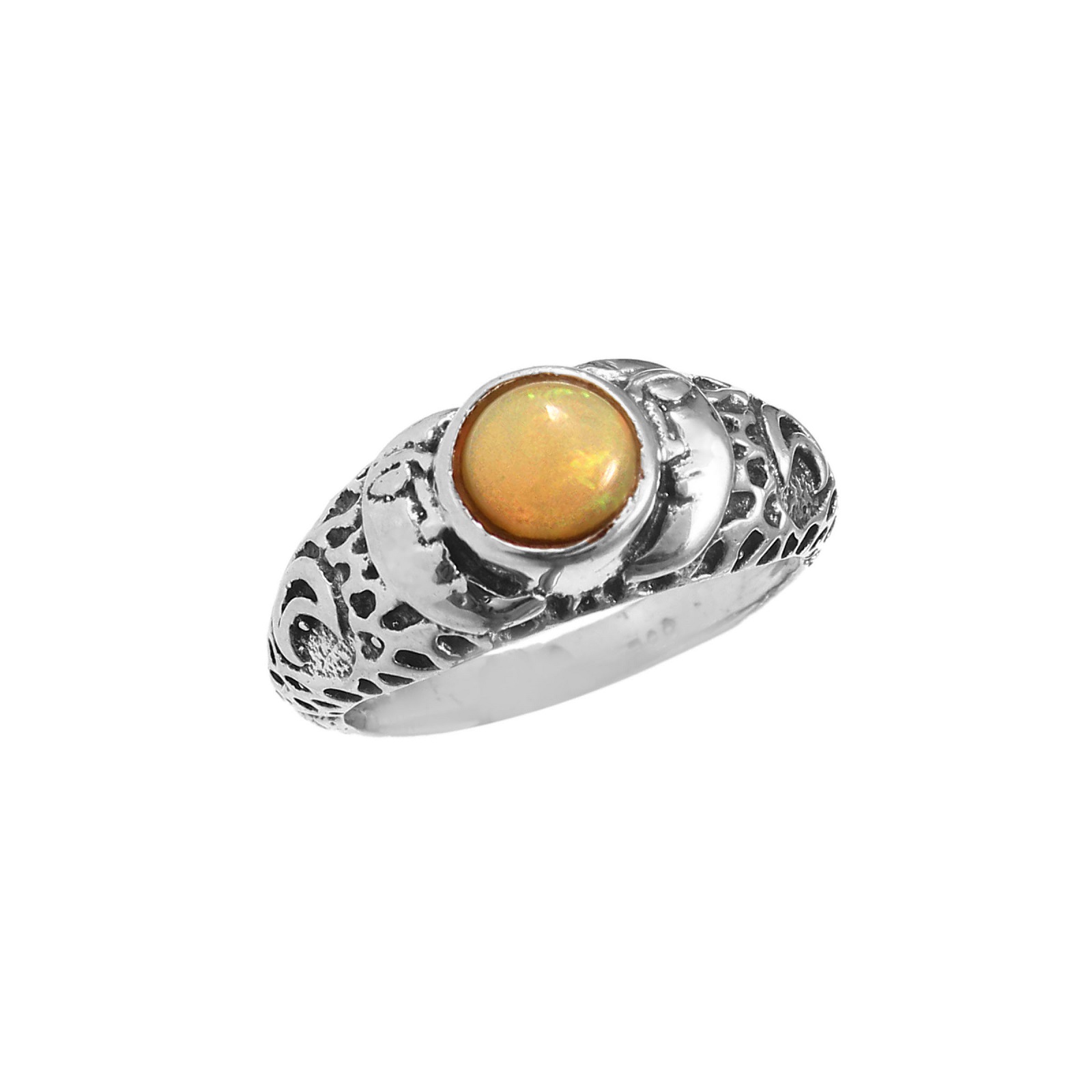 Oxidized 925 Sterling Silver Round Orange Opal Dyed Ring