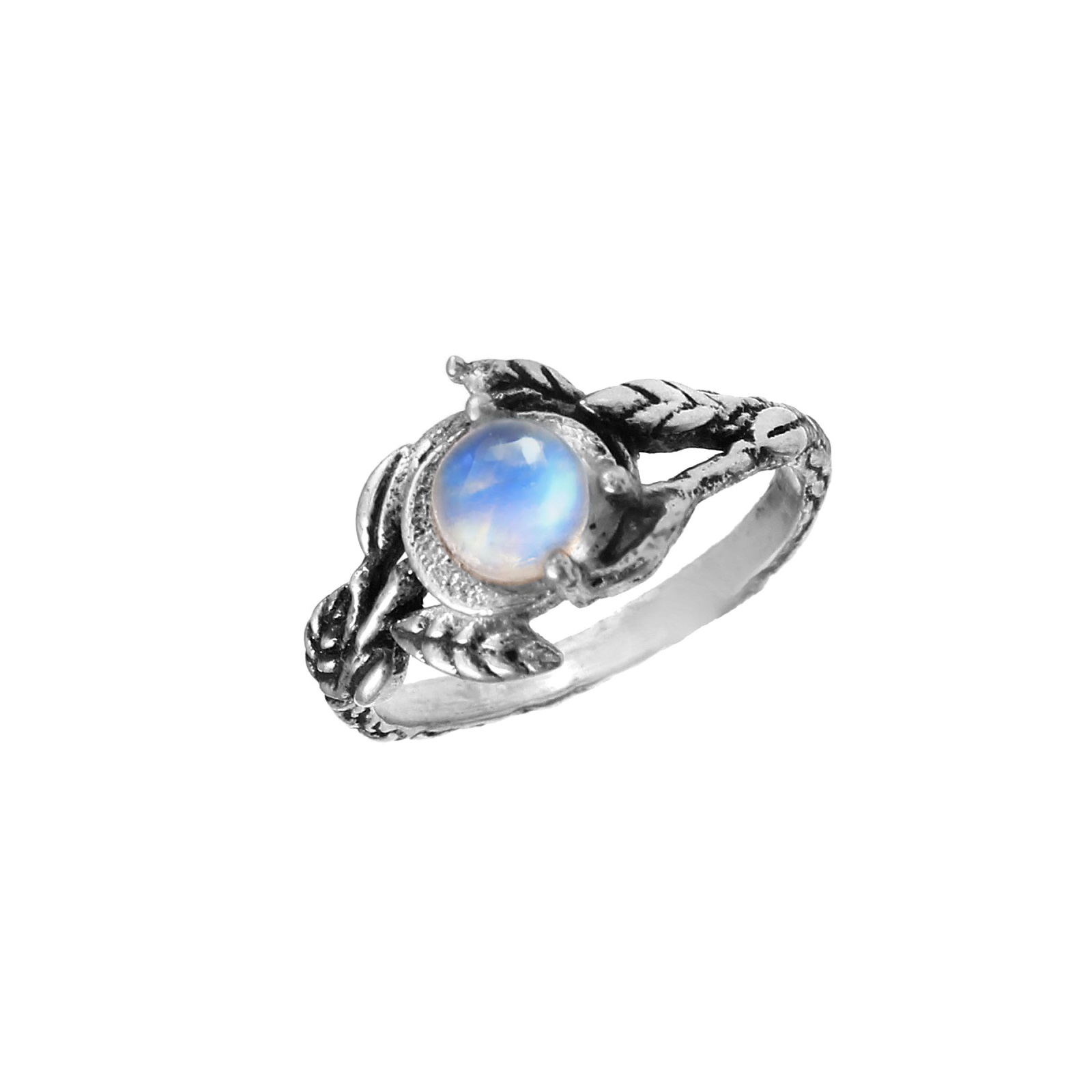 925 Sterling Silver Round Ethiopian Opal Leaf Crafted Ring