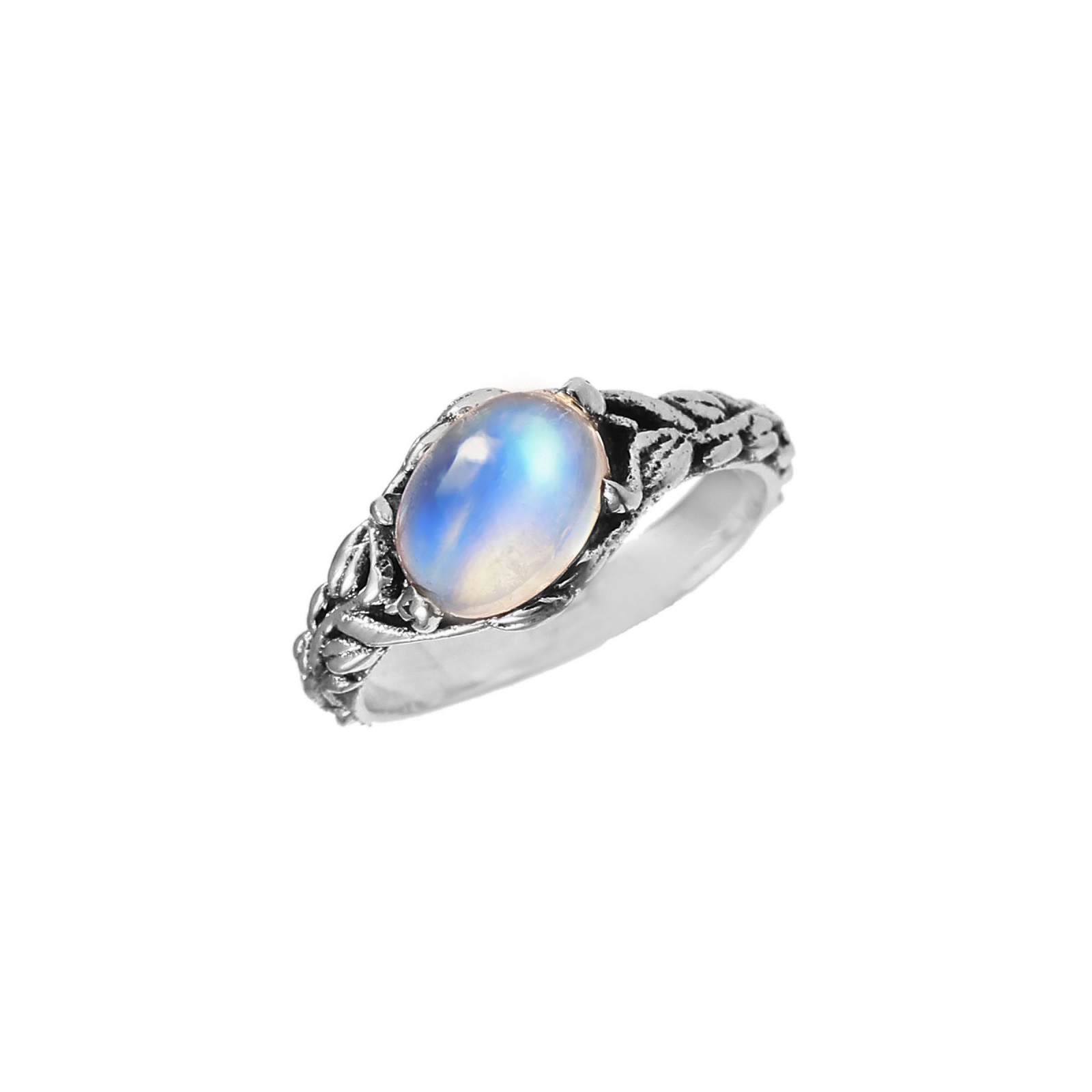 925 Sterling Silver Oval Ethiopian Opal Leaf Crafted Ring