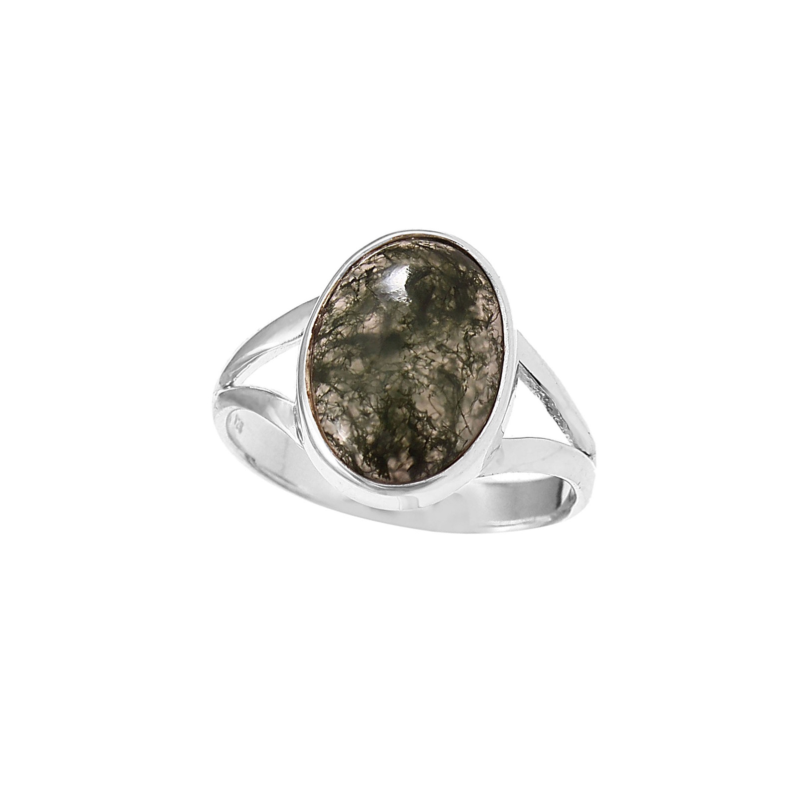 925 Sterling Silver Natural Moss Agate Gemstone Ring