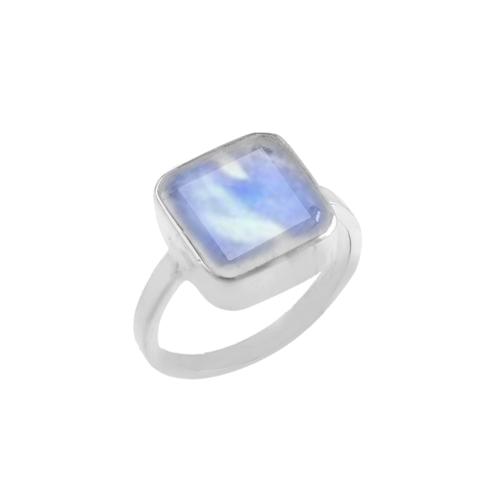 Adjustable 925 Sterling Silver Square Rainbow Moonstone Ring