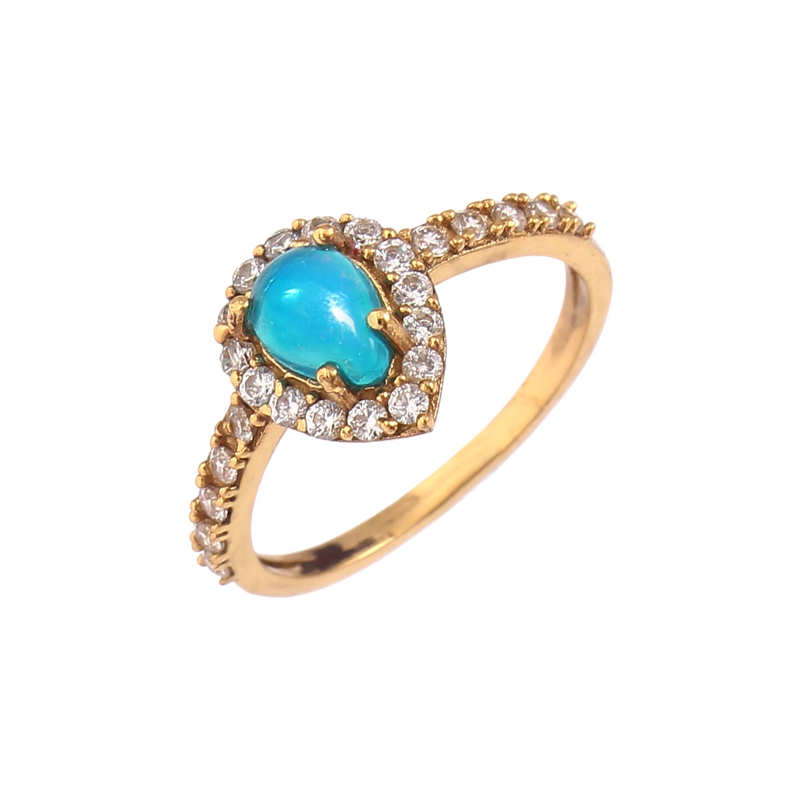 Gold Plated 925 Sterling Silver Pear Opal Dyed And CZ Rings