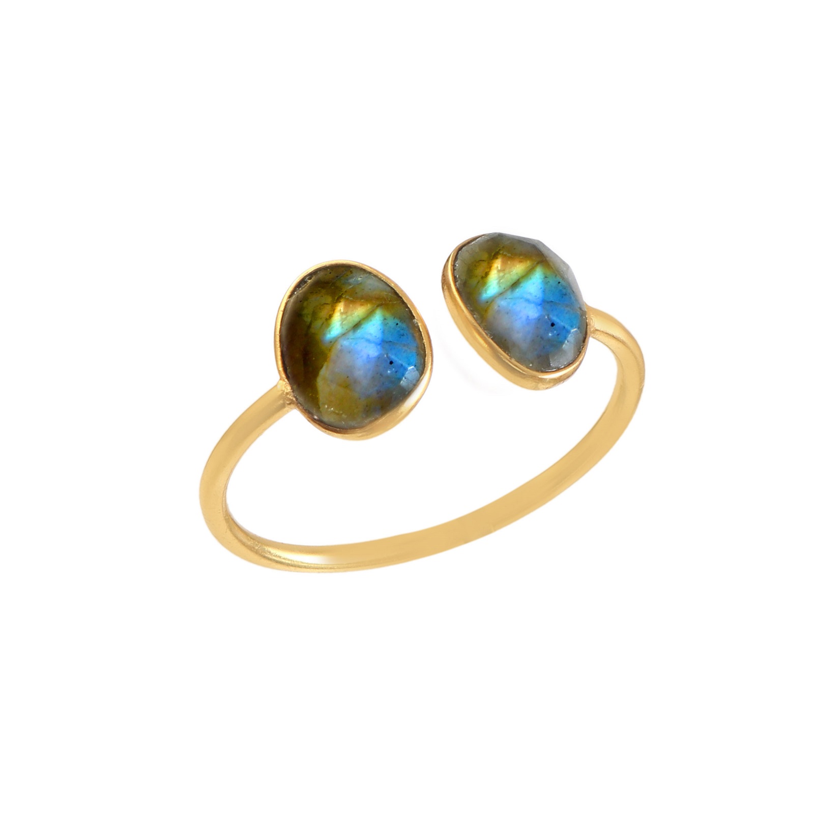 925 Sterling Silver Gold Plated Labradorite Adjustable Ring