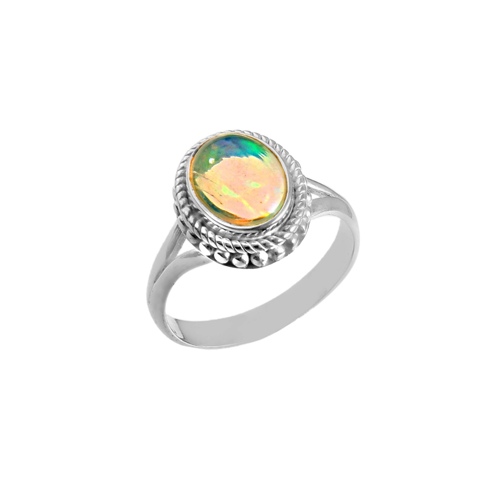 925 Sterling Silver Oval Fire Opal Dyed Ring For Women