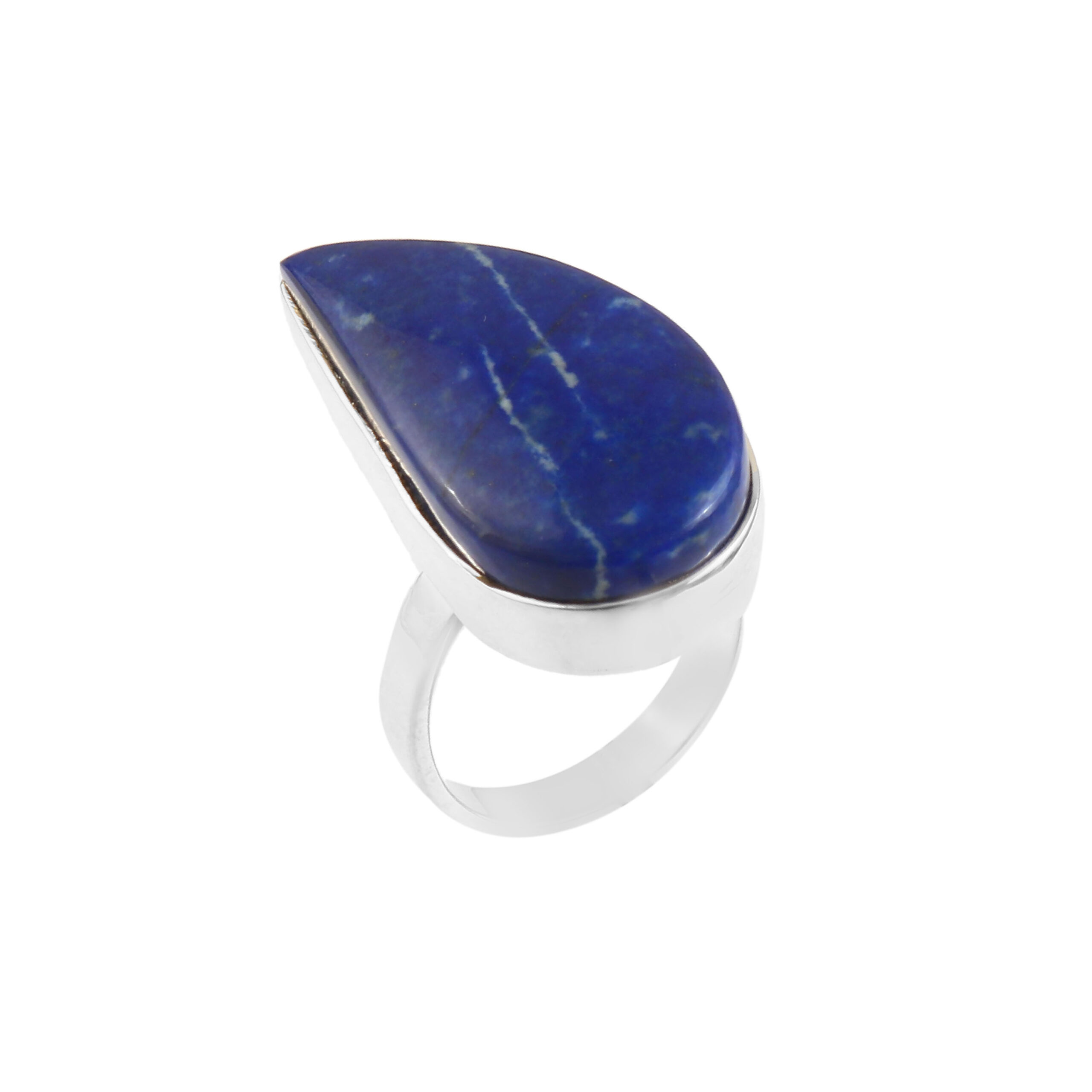 925 Sterling Silver Women's Bezel Setting Lapis Lazuli Leaf Style Classic Ring