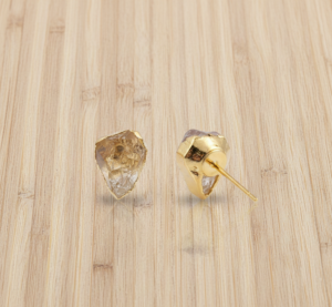 Women's 925 Sterling Silver Gold Plated Raw Herkimer Diamond Stud Earrings