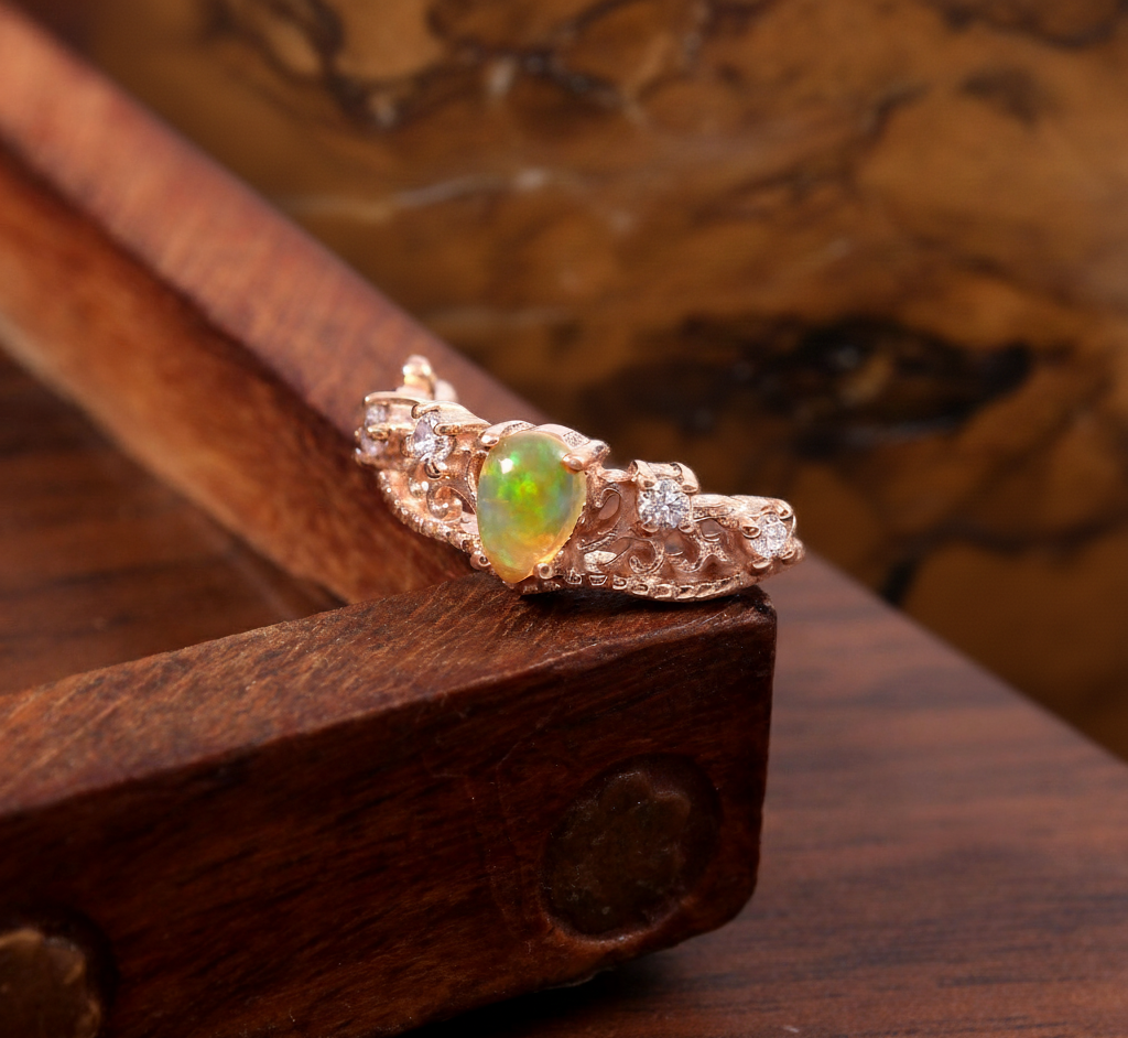 Rose Gold Plated 925 Sterling Silver Opal And White CZ Eternity Ring