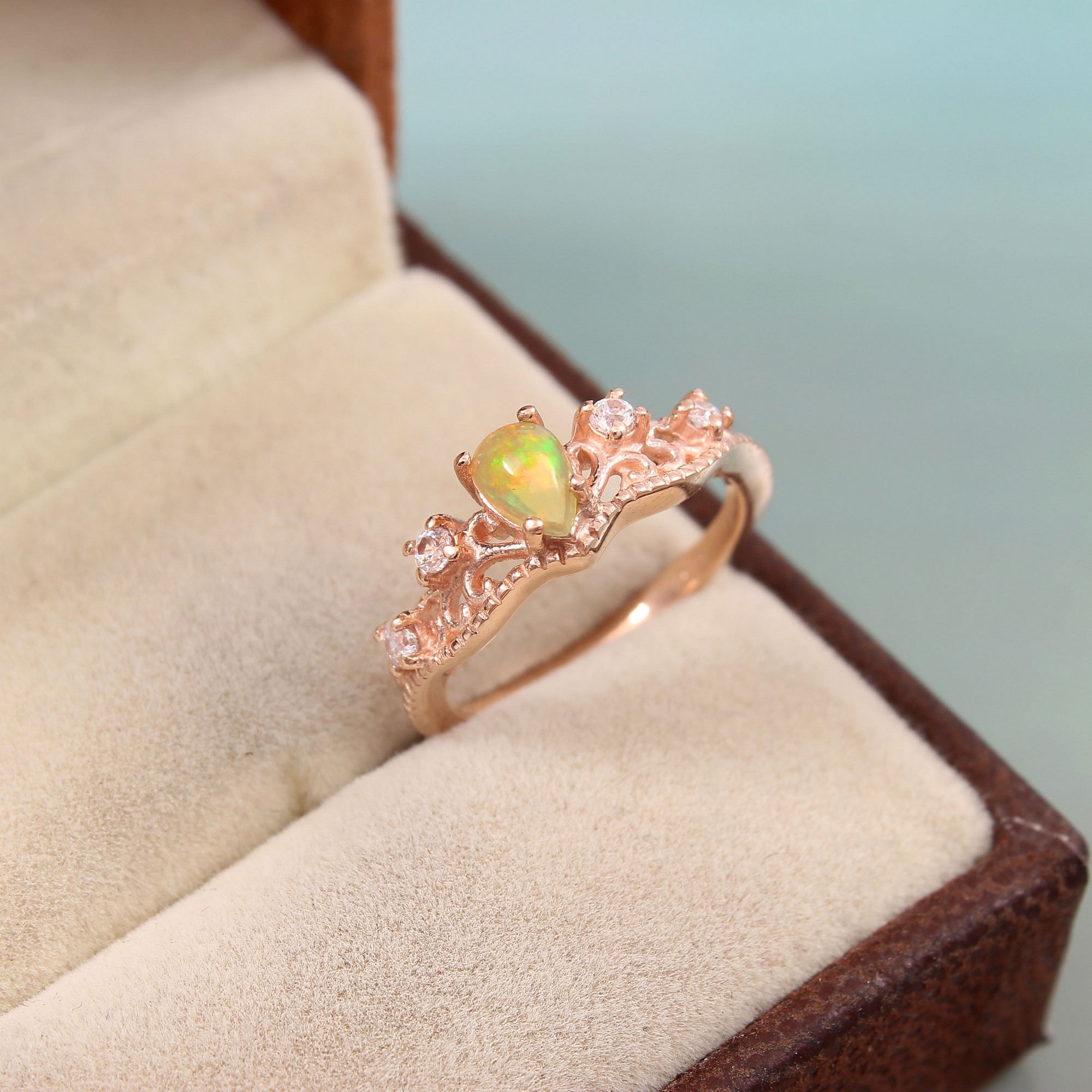 Rose Gold Plated 925 Sterling Silver Opal And White CZ Eternity Ring