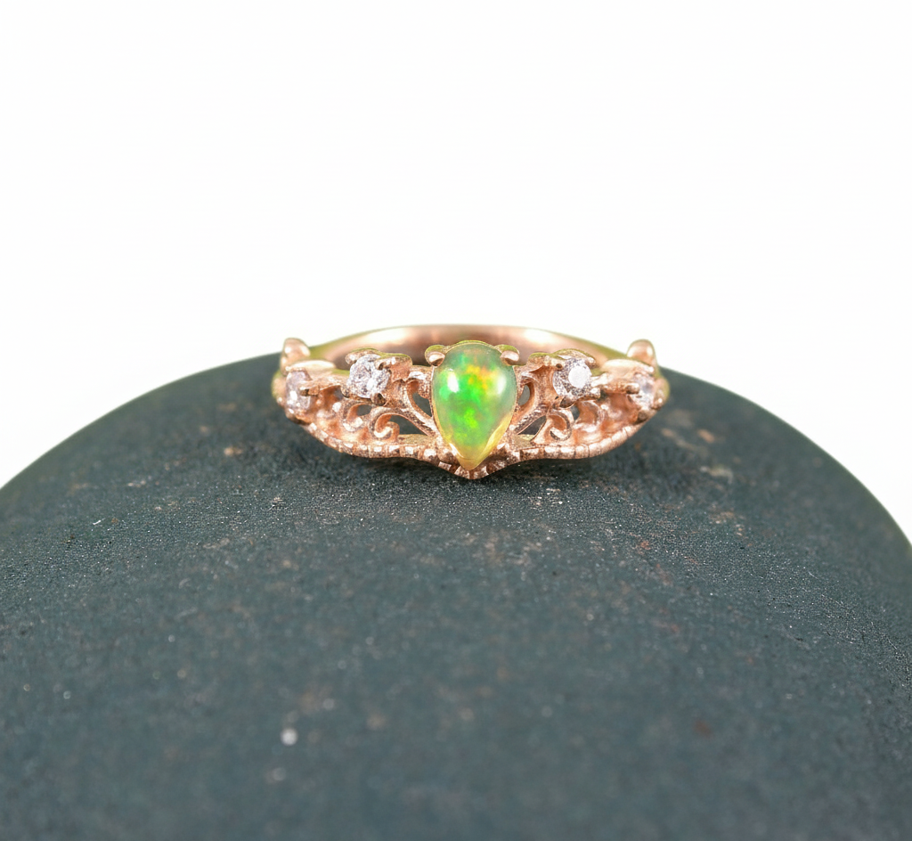 Rose Gold Plated 925 Sterling Silver Opal And White CZ Eternity Ring
