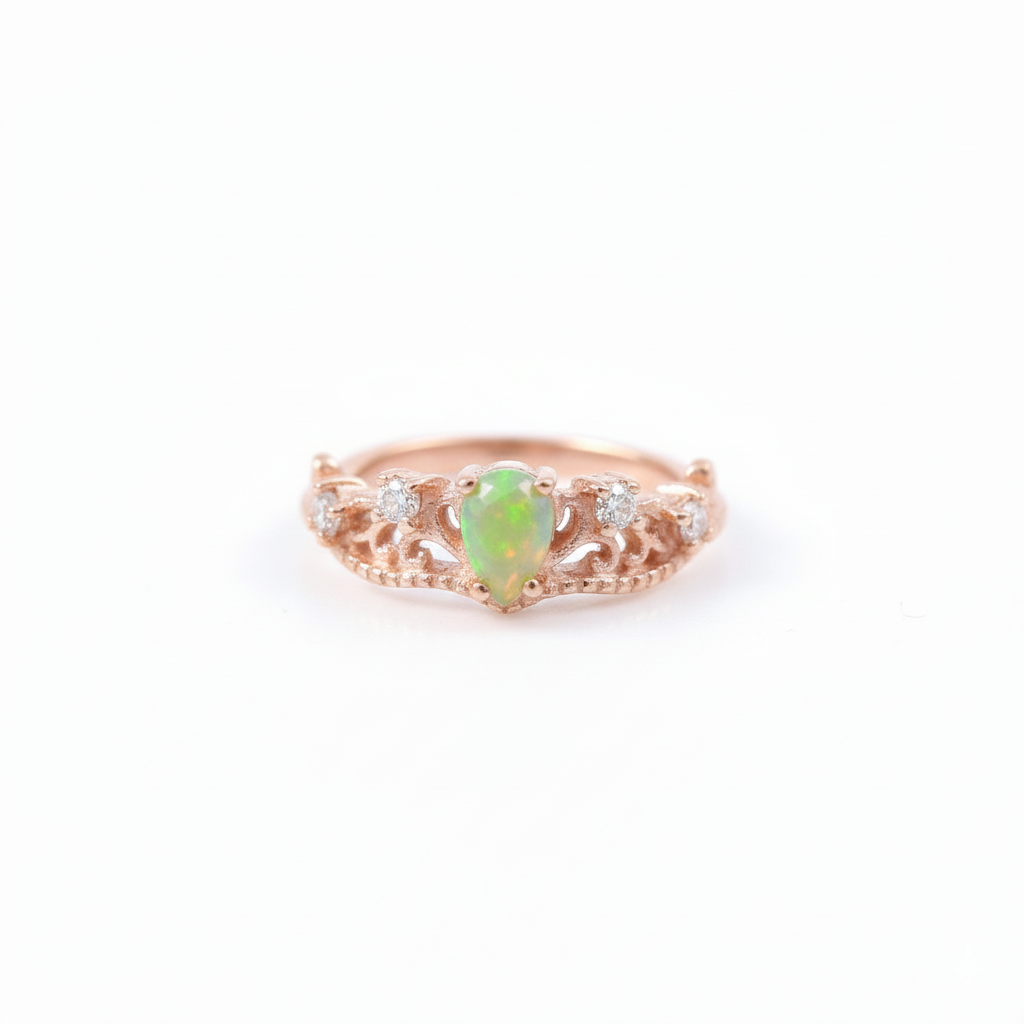 Rose Gold Plated 925 Sterling Silver Opal And White CZ Eternity Ring