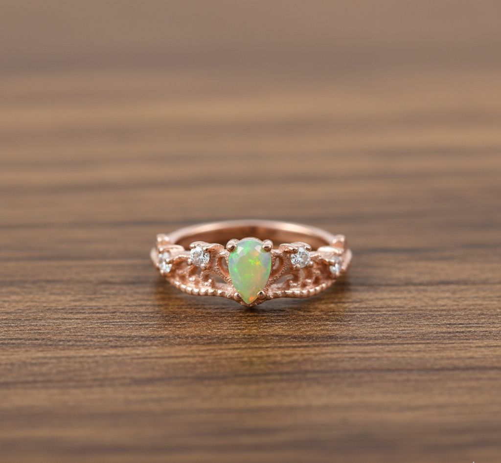 Rose Gold Plated 925 Sterling Silver Opal And White CZ Eternity Ring