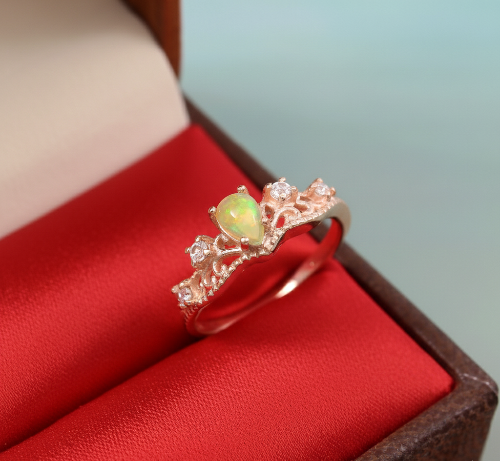 Rose Gold Plated 925 Sterling Silver Opal And White CZ Eternity Ring