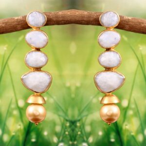 925 Silver Random Shape Rainbow Moonstone Drop Earrings