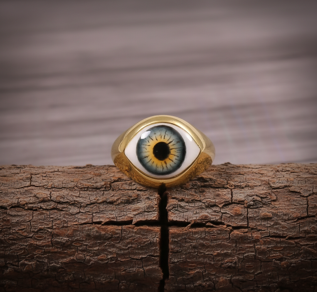 Gold Plated 925 Sterling Silver Classic Engagement Eye Enamel Ring