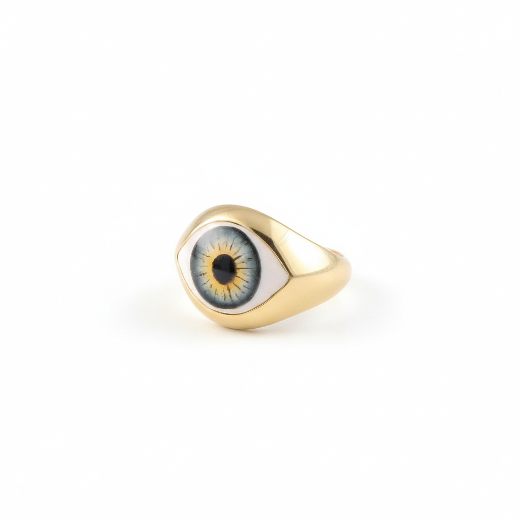 Gold Plated 925 Sterling Silver Classic Engagement Eye Enamel Ring