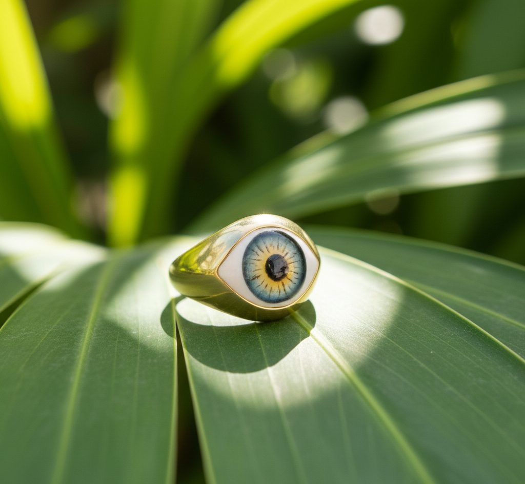 Gold Plated 925 Sterling Silver Classic Engagement Eye Enamel Ring
