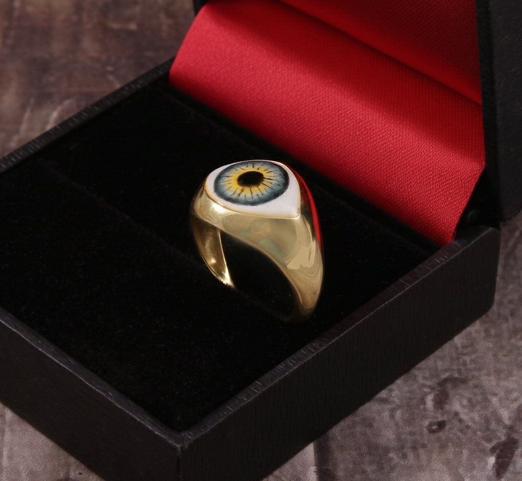 Gold Plated 925 Sterling Silver Classic Engagement Eye Enamel Ring
