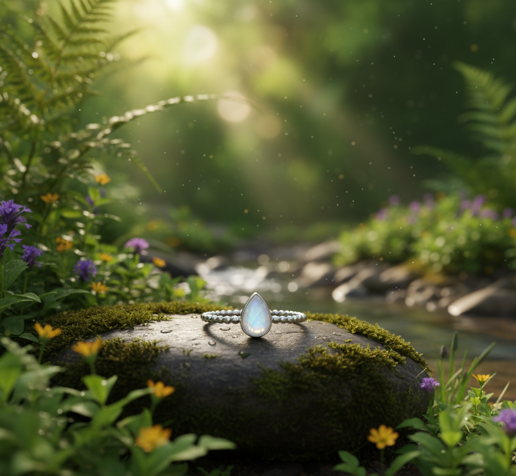 Handmade 925 Sterling Silver Bezel Setting Rainbow Moonstone Ring